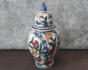 Hand Painted Ceramic Turkish Pottery Shah Jar Ginger Jar 24 cm of Length (9.4”)