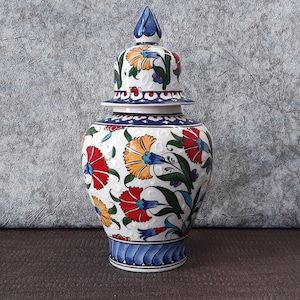 Hand Painted Ceramic Turkish Pottery Shah Jar Ginger Jar 24 cm of Length (9.4”)