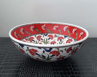 Handmade Turkish Ceramic Bowl: Floral Salad Bowl (10.2" Diameter)