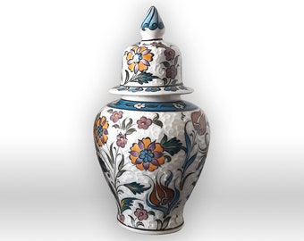 アンティークシルレ陶器の壺：緑釉トルコ蓋付き壺 - Etsy 日本