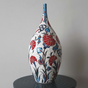 Turkish Hand Crafted Ceramic Pottery Teardrop Bottle Vase 31 cm of Length (12.2&quot;)