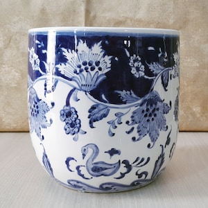 Handmade Ceramic Succulent Planter: Blue and White Chinoiserie Pot