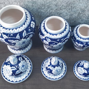 Handmade Ceramic Ginger Jar Set, Chinoiserie Set, Bleu Blanc Ginger Jar set image 7