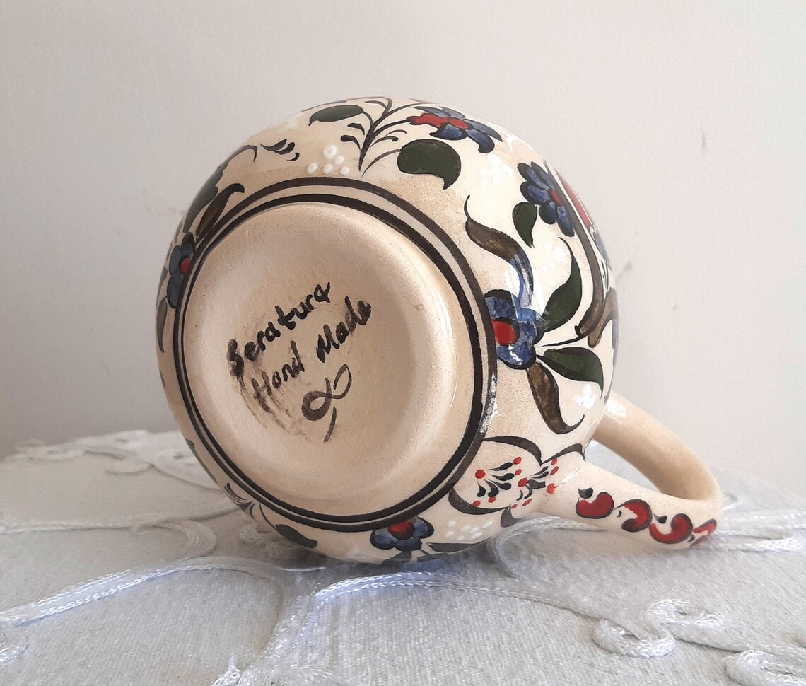 Turkish Hand Painted Ceramic Coffee Mug Cm Of Length Etsy Uk