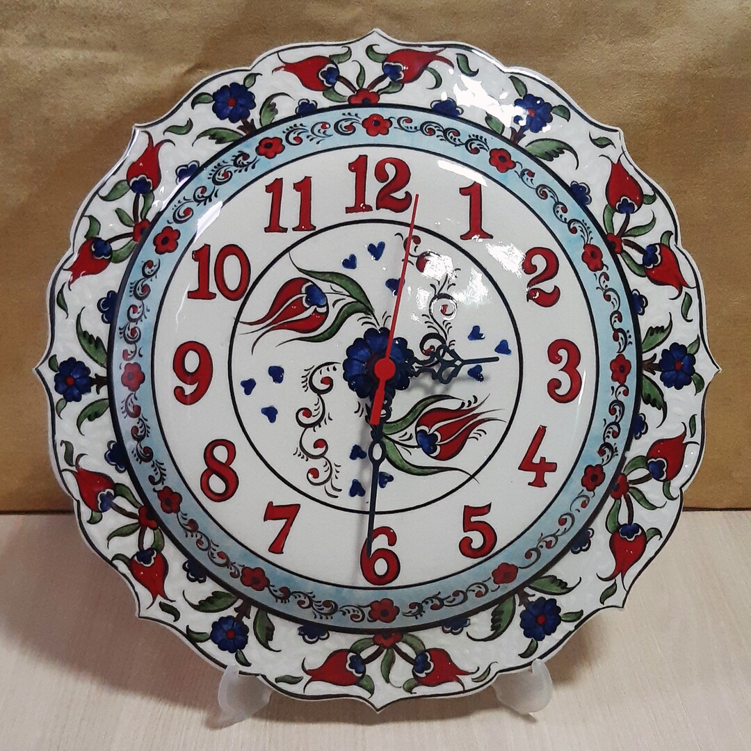 Handmade Ceramic Wall Clock, 32 Cm in Diameter, Wall Decor, Vintage