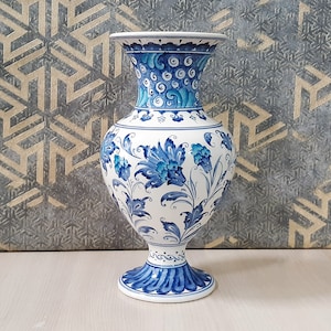 Handmade Ceramic Flower Vase, Turkish Ceramic Vase, Hand-Decorated Vase has 11.5" of Height
