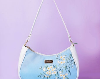 Periwinkle Blue and White Baguette Bag