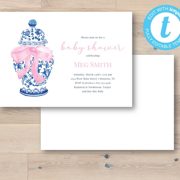 Ginger Jar Baby Shower Invitation - Fully Editable - Templett