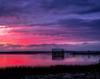 Port St. Joe Pink Sunset Photography Print, Florida Beach (Digital Print)