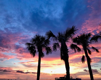 Tropical Palm Tree Sunset Print, Beach Photography, Boho Decor (Digital Download)