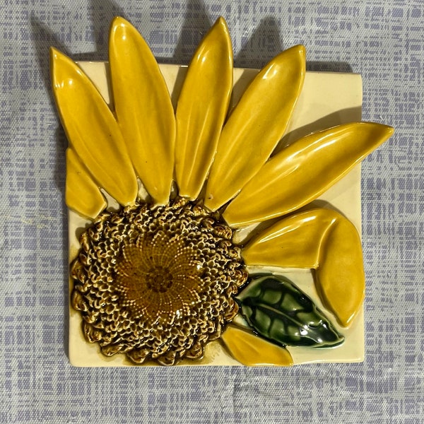 Unique Hand-Built Ceramic Sunflower Tile