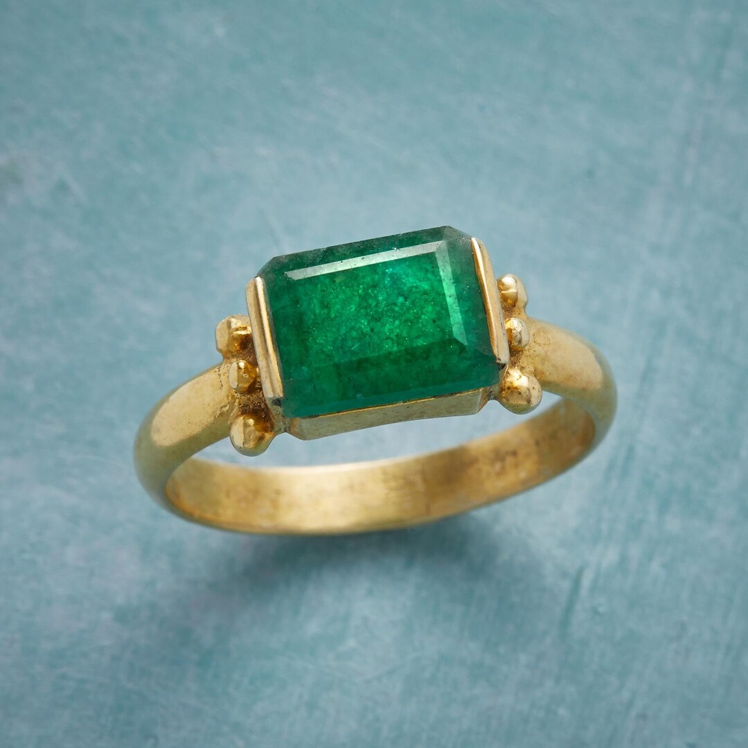 Solid 18K Gold Plated Engagement Ring,emerald Ring,green Onyx Ring