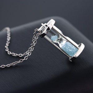 Aquamarine Dust Hourglass Pendant, 0.75 Ct 'Time in a Bottle' 925 Sterling Antique Handmade Pendant For Mom Gift For Her Boho Jewelry