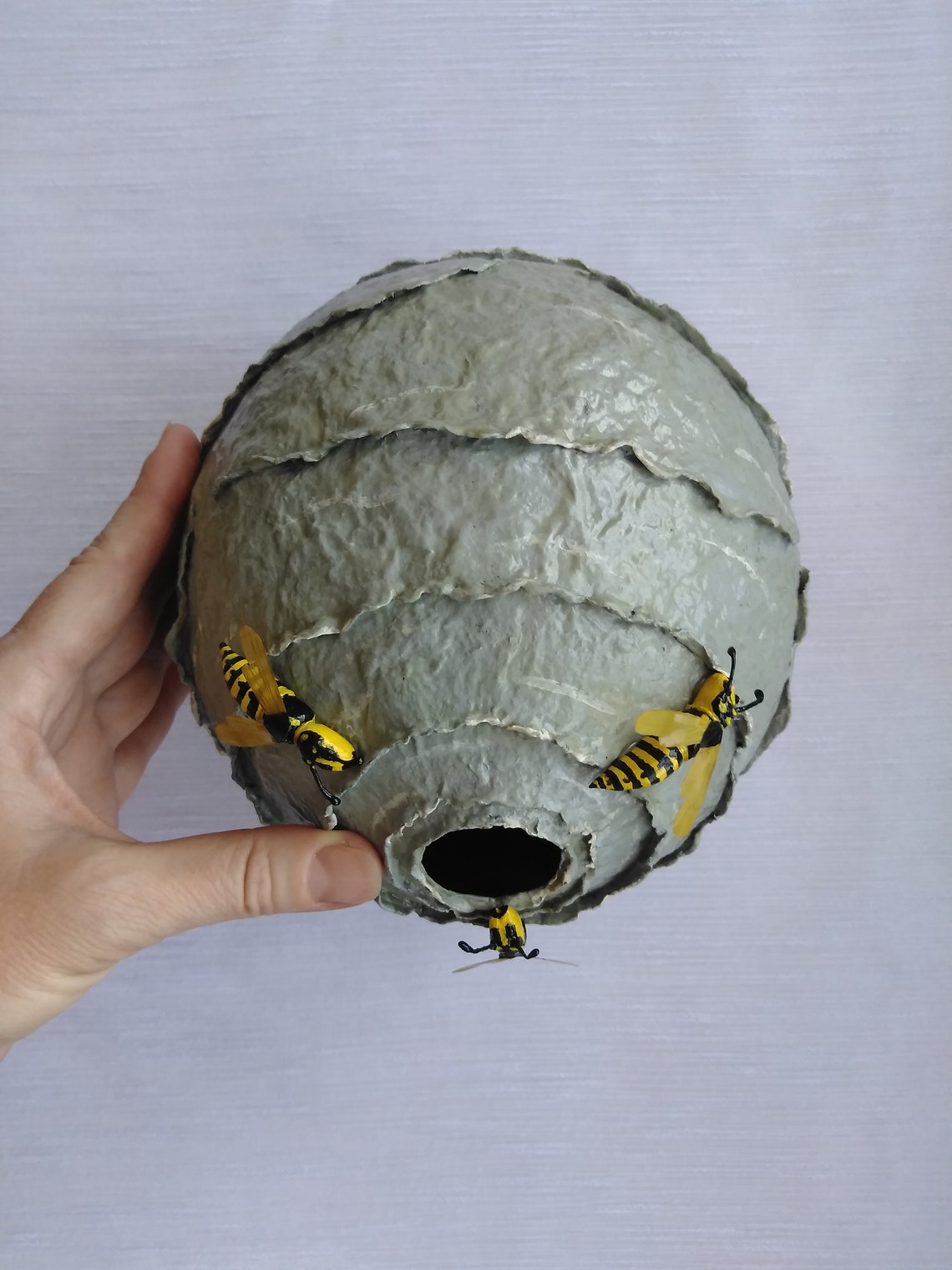 Wasp nest. Fake wasp nest. Papier mache. Pest control. Etsy