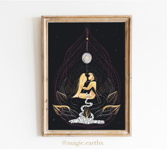 Tantra Art Print, Lovers' Meditation, Spiritual Yoga Decor (Digital Download)