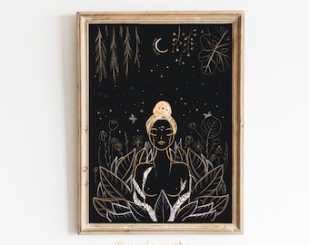 Schlangengöttin Kunstdruck, mystische Frau, spirituelle Dekoration (Digitaler Download)