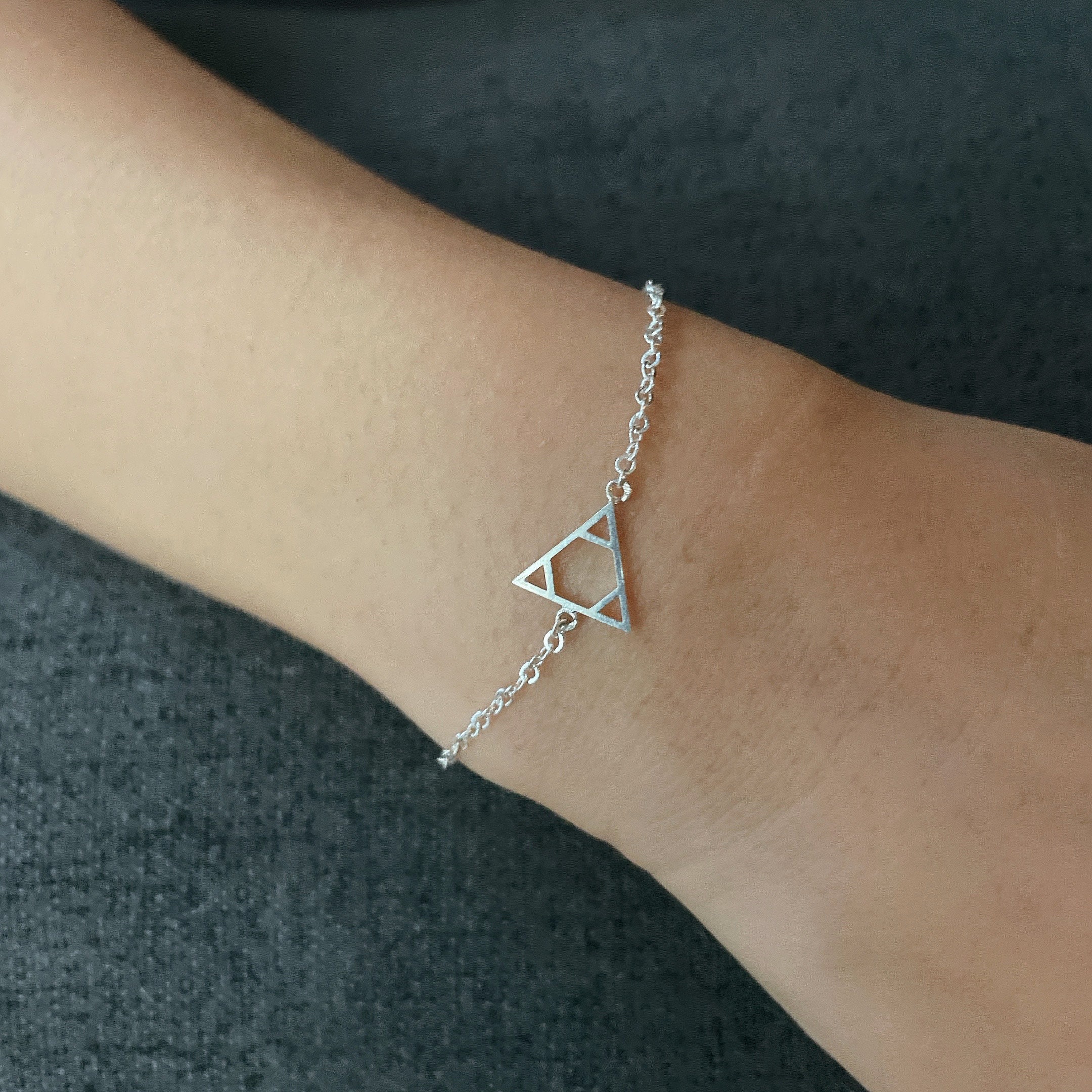 White Gold Triangle Chain Bracelet, Delicate Wrist Chain 