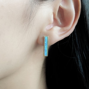 Blue opal bar ear studs, Bar earrings, Gold and opal stone earrings, Modern ear studs, Geometric ear studs, Minimalist earrings, ME30