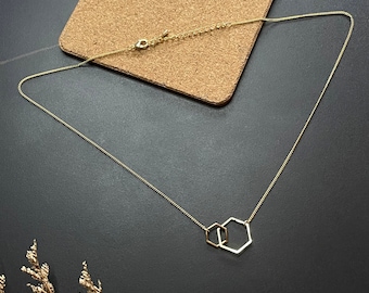 Gold hexagons charm necklace, Minimalist gold necklace, Charm necklace, Geometric necklace, Gold plated necklace, Gift for her, MN145