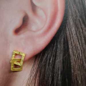 Matte gold square ear stud, Square in square studs, Geometrical earrings, Minimalist earrings, Gold plated gift earrings, ME10