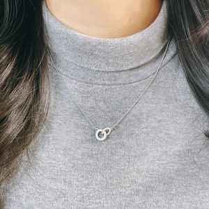 Circle in circle charm necklace, Minimalist white gold necklace, Charm necklace, Geometrical rhodium plated necklace, Gift for her, MN62