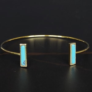 Turquoise bar bracelet, Blue gold cuff, Free size bracelet, Minimalist bangle, Modern bracelet, Gold plated brass, Delicate bracelet, MB26