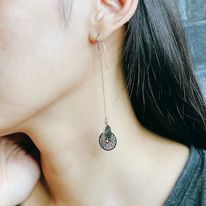 Long chain ear danglers, Black and gold danglers, Disc in disc earring, Drop and dangle, Brass ear danglers, ME50