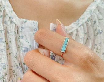 Turquoise bar stone ring, Rhodium and blue free size ring/Toe ring, Modern ring, Bar ring, Geometric ring, Bohemian jewellery, MR8