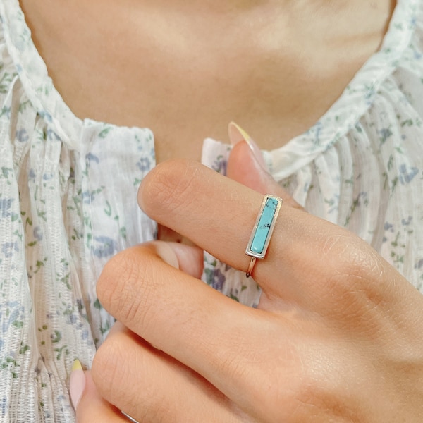 Turquoise bar stone ring, Rhodium and blue free size ring/Toe ring, Modern ring, Bar ring, Geometric ring, Bohemian jewellery, MR8