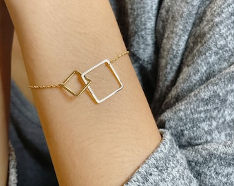 Gold square in square chain bracelet, Geometric bracelet, Gold wrist chain, Gold bracelet, Delicate gift for her, Gold plated brass, MB58