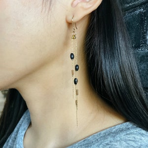 Antique gold chain dangle and drop earrings, Long beads earrings, Delicate earrings, Gold plated brass, Formal earrings, ME61