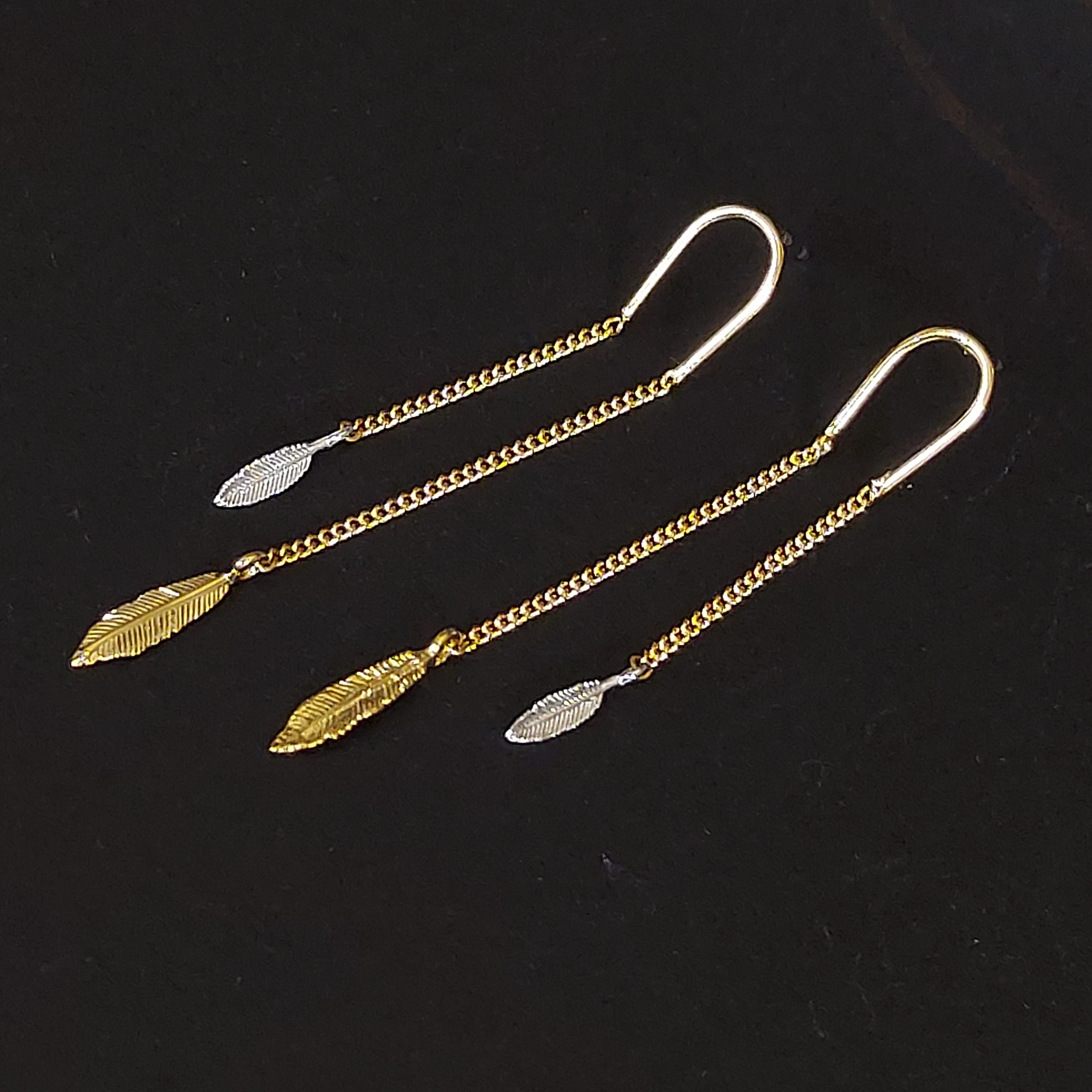 Ohrringe Mit Kette Zum Oberen Ohr Federn Ohr Dangler Gold lange Kette Ohrringe Wanderlust | Etsy