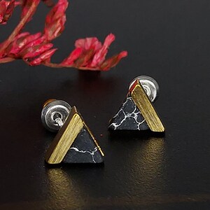 Black howlite triangle ear studs, Gold and black marble earrings, Modern earrings, Gift earrings, Geometric studs, Bohemian earrings, ME5