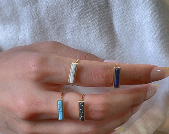 Howlite bar stone ring, Gold and white free size ring/Toe ring, Modern ring, Bar ring, Geometric ring, Bohemian jewellery, MR1