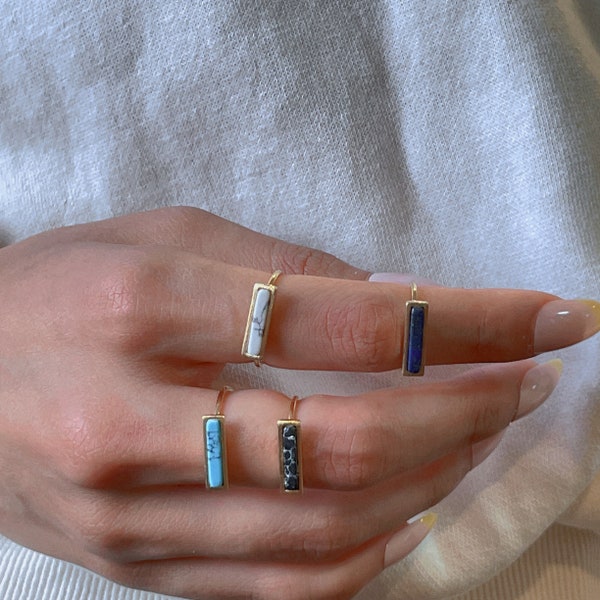 Howlite bar stone ring, Gold and white free size ring/Toe ring, Modern ring, Bar ring, Geometric ring, Bohemian jewellery, MR1