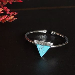 Turquoise triangle ring, Rhodium and  blue free size ring/toe ring,Simple ring, Geometric ring, Bohemian jewellery, MR16