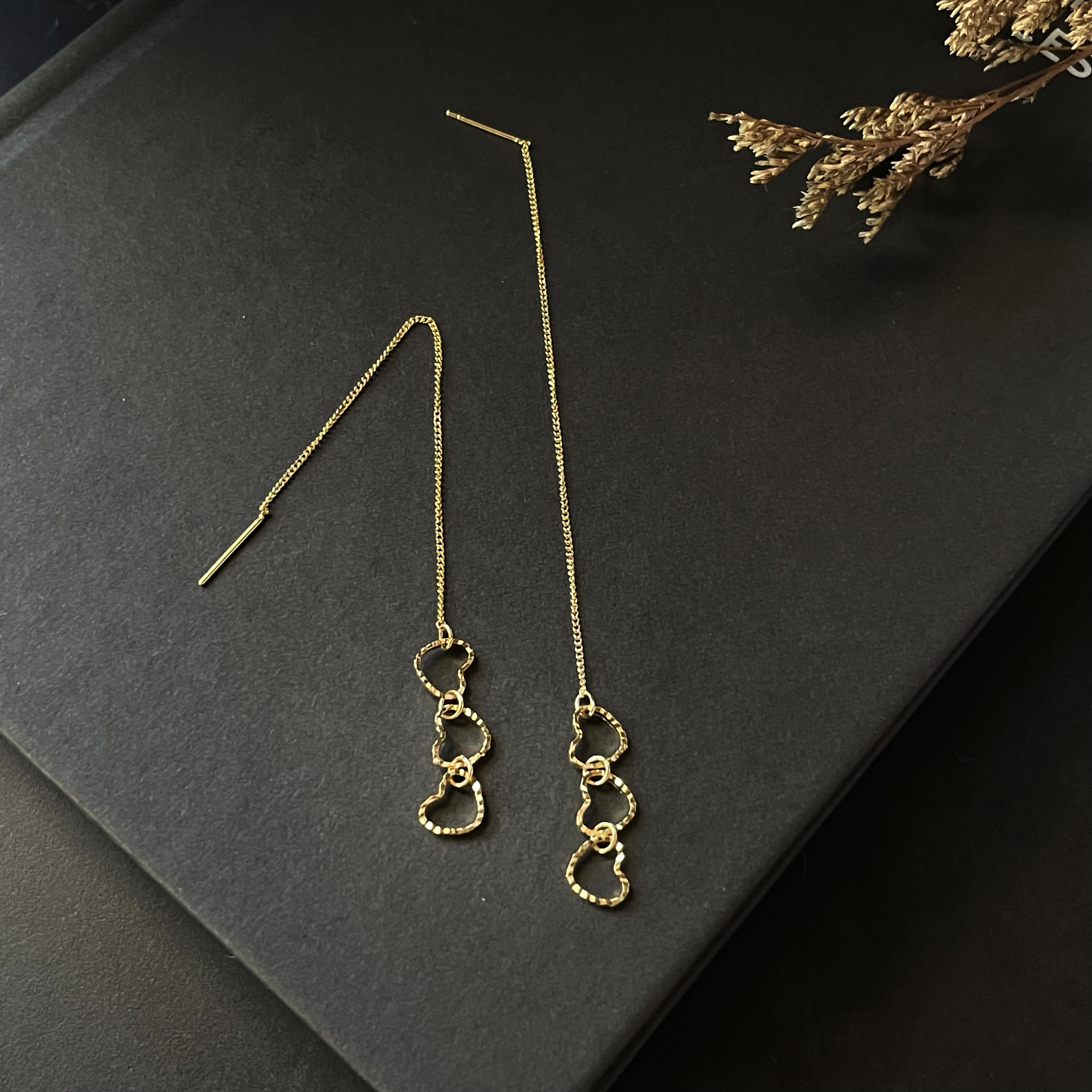 Gold hearts ear threader, Long gold chain earrings, Love earrings,…