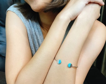 Bracelet en pierre de marbre turquoise, brassard pleine lune argent et bleu, bracelet rhodium, bracelet argent et bleu taille libre, bracelet moderne, MB68