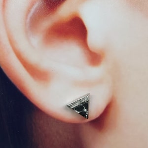 Howlite triangle ear studs, Rhodium and black stone earrings, Modern ear studs, Gift earrings, Geometric ear studs, Bohemian earrings, ME9