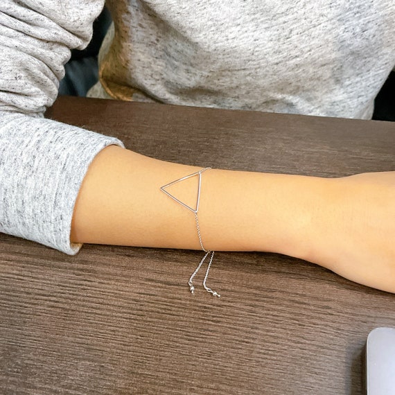 White Gold Triangle Frame Bracelet, Geometric Bracelet, Silver 