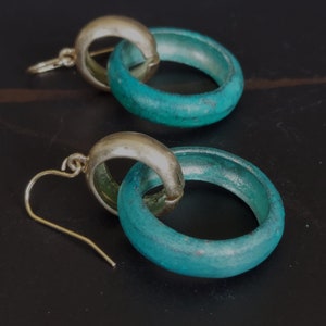 Patine rings dangler, Blue and gold ear danglers, Ring in ring dangler, Drop and dangle, Gold plated brass, Modern earrings, ME15