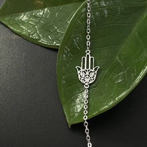 Armband med hamsa-kedja i vitt guld, Handberlockarmband, Handledskedja, Wanderlust-armband, Unisexarmband, Rodiumpläterad mässing, MB9s
