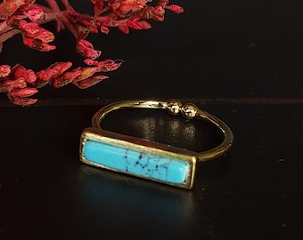 Turquoise bar stone ring, Gold and blue free size ring/Toe ring, Modern ring, Bar ring, Geometric ring, Bohemian jewellery, MR4