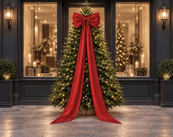 Large Christmas Tree Topper Bow, Oversized Red Festive Bow, Elegant Holiday Wreath, Door and Staircase Decoration
