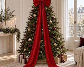 Giant Red Christmas Bow, Extra Large Holiday Door Bow, Oversized Tree Topper, Handmade Festive Home and Storefront Decor
