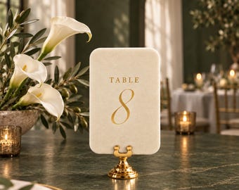 Luxury Velvet Table Number Signs with Gold Letters and Holder, Elegant Wedding Reception Decor, Modern Table Centerpiece