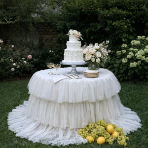 Mantel redondo escalonado con volantes para mesa de pastel de bodas, torre de champán, mesa de los novios y eventos.