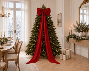 Oversized Christmas Bow, Giant Tree Topper Bow, Large Red Holiday Bow, Luxury Christmas Tree and Door Decoration
