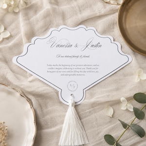 Personalized paper fan for weddings | Wedding Fan Program with tassel | Any event