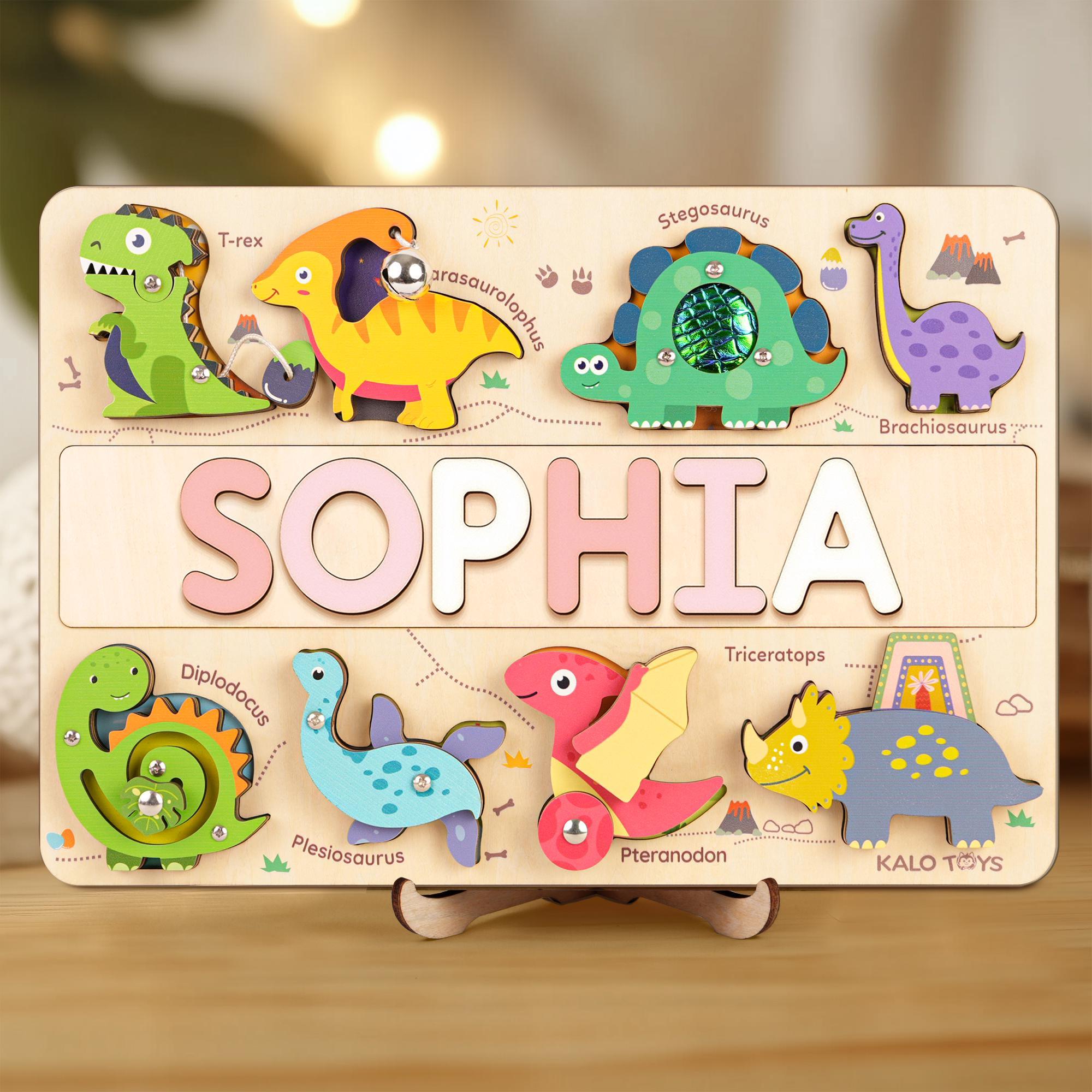 Dino Puzzle, First Birthday Gift, Name Puzzle, Busy Board, Personalized Baby Gift, Baby Gift for Boy or Girl, Toddler Toy, Newborn gift
